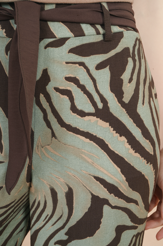 Pantalón Animal Print Con Cinturón Verde 261067