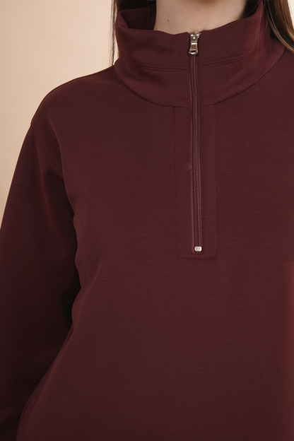 Sudadera Color Vino Con Cierre Corto