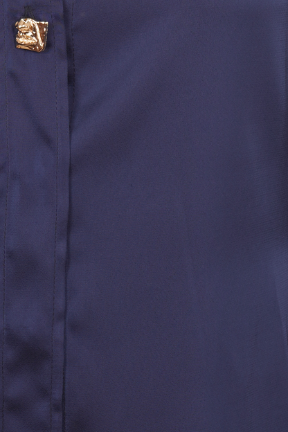 Blusa Camisera Azul  Satinada Con Botones