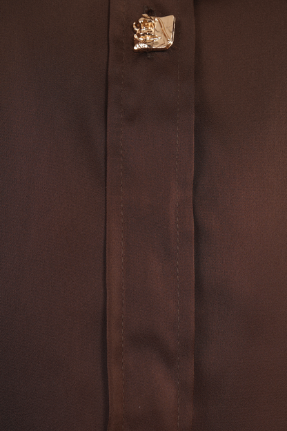 Blusa Camisera Cafe Satinada Con Botones
