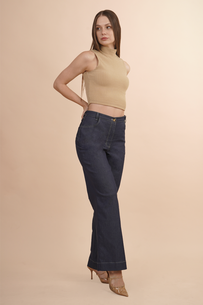 Pantalón Tipo Mezclilla De Pierna Amplia