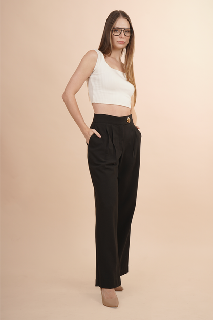Pantalón Amplio con Botón Dorado 261054