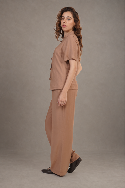 Blusa Camel Con Cierres   Tipo Chino