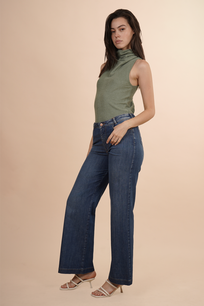 Pantalón De Mezclilla Azul Pierna Amplia
