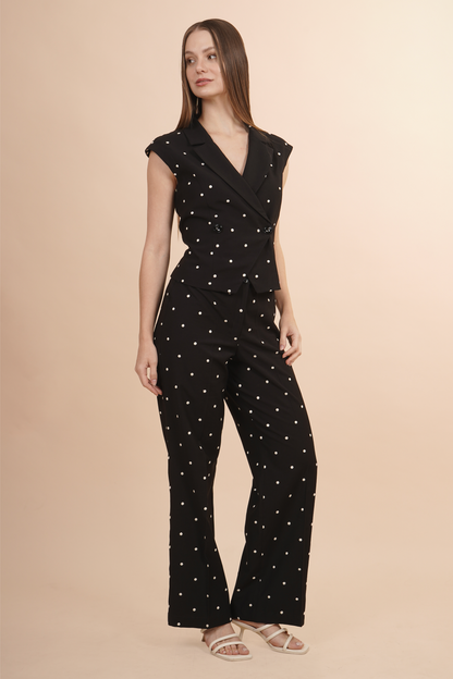 Chaleco Negro Con Boloitas Bordas