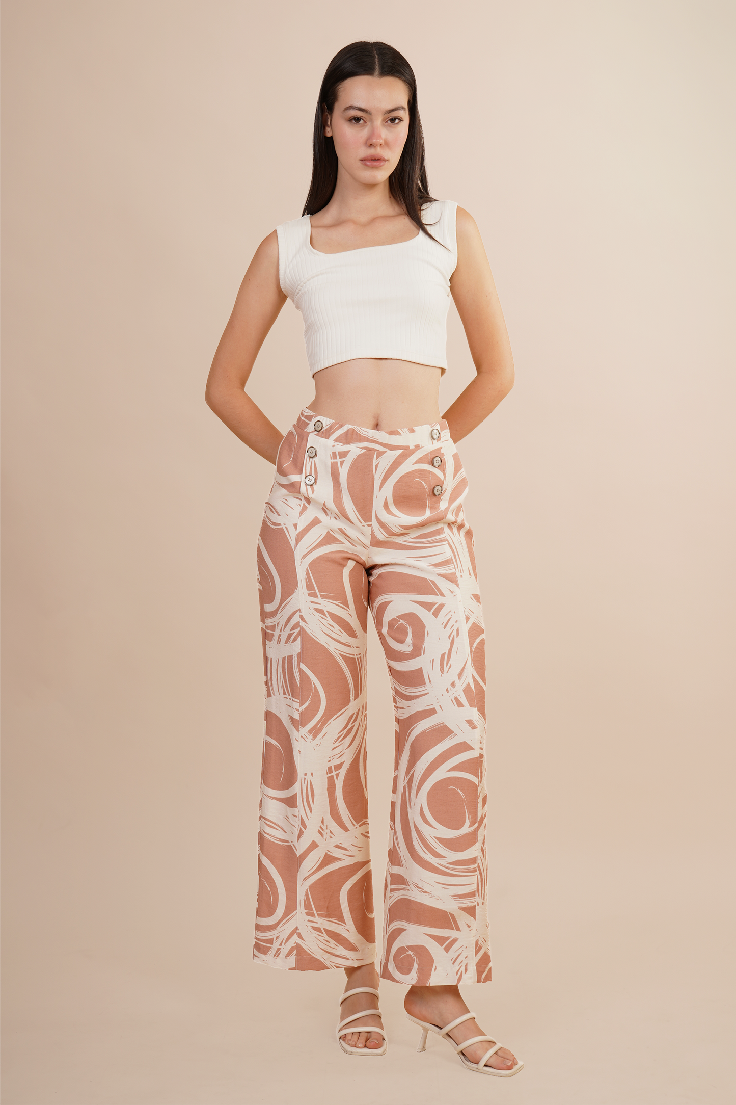 Pantalón Amplio Estampado Geometrico Rosa 261049