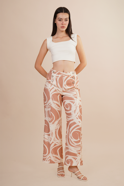 Pantalón Amplio Estampado Geometrico Rosa 261049