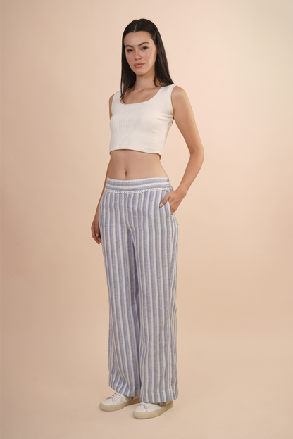 Pantalón A Rayas Azul Con Blanco 261033