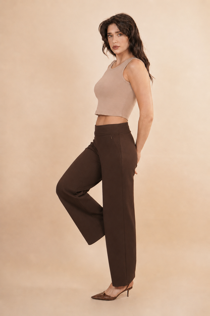 Pantalón Stretch Wide Leg Cafe 261059