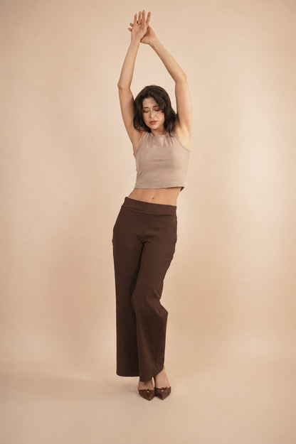 Pantalón Stretch Wide Leg Cafe 261059