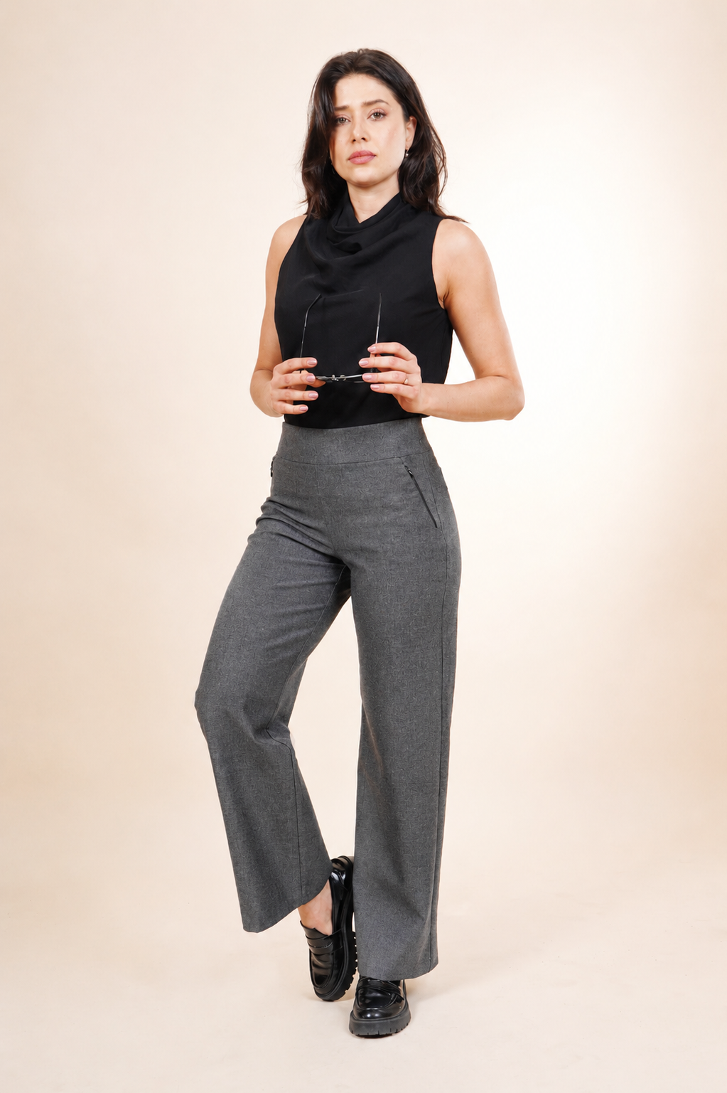 Pantalón Con Carteras Gris Jaspeado  261043