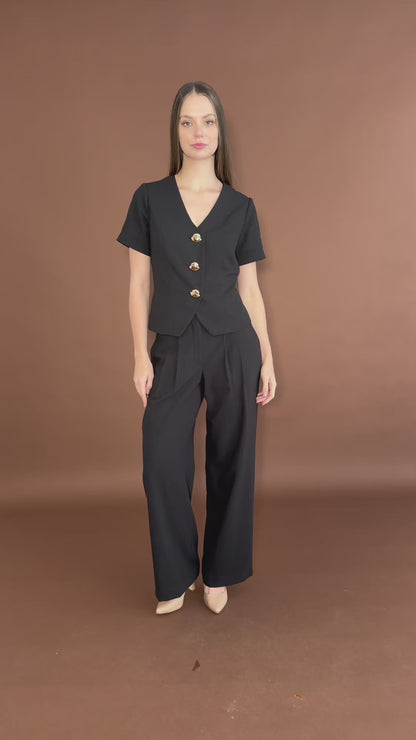 Pantalón Negro Elegante de Pierna Recta