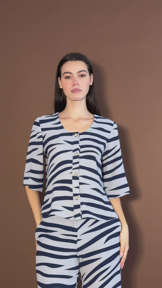 Blusa Estampada De Rayas Azules