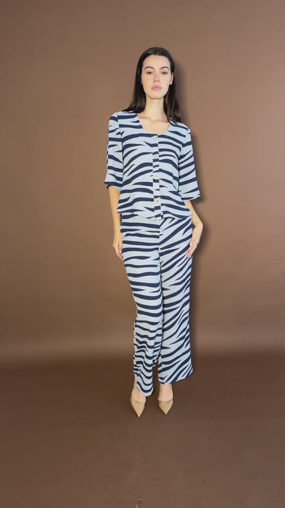 Pantalón Estampado De Rayas Azules