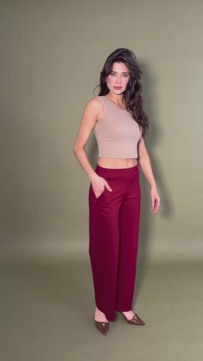 Pantalón Rojo de Pierna Amplia