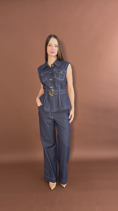 Pantalón Tipo Mezclilla De Pierna Amplia